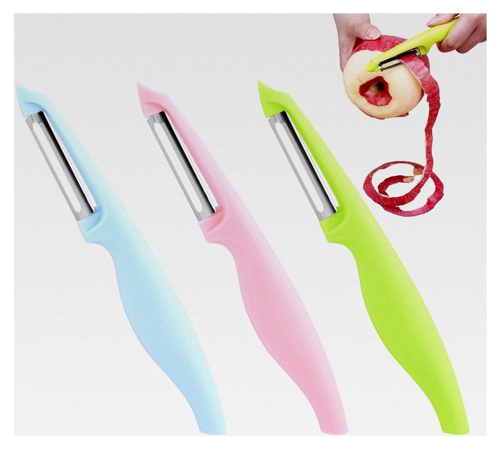 3er Set Kartoffelschäler, Edelstahl Universalschäler mit Pendelklinge für Obst und Gemüse, Zackenschliffklinge/Zweischneidig (Grün+Rosa+Blau)