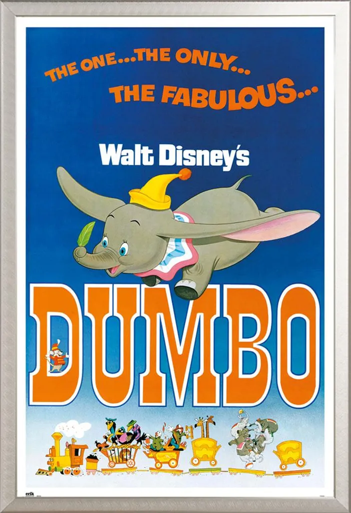 Décoration Murale Dumbo : Poster Encadré Argent pour Chambre d'Enfant