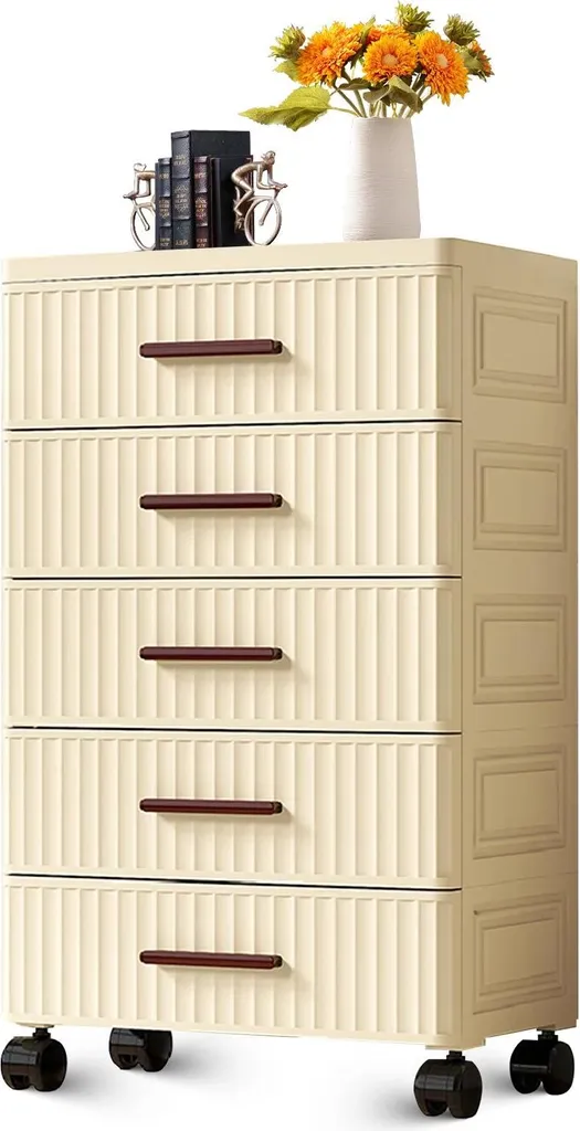 Meuble de rangement 5 tiroirs pour bureau et chambre - Blanc avec roulettes
