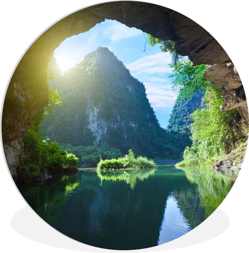 MuchoWow Rundes Wandbild - Runde Bilder Wasser - Höhle - Sonne - Natur - Pflanzen Ø 30 cm Kreis Wanddekoration Kunststoff - Wandkreis - Wandsch...