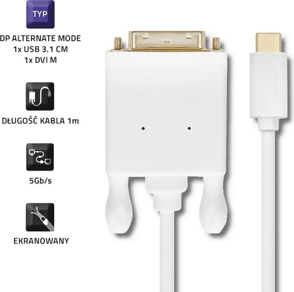 Qoltec Câble USB 3.1 Type C vers DVI 4K Mode Alternatif Longueur 1m