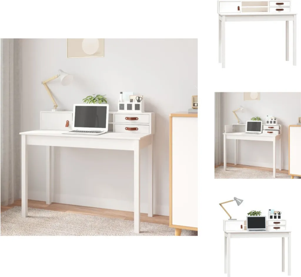 Scrittoio Elegante Bianco vidaXL in Pino Massiccio 110x50x93 cm - Chic