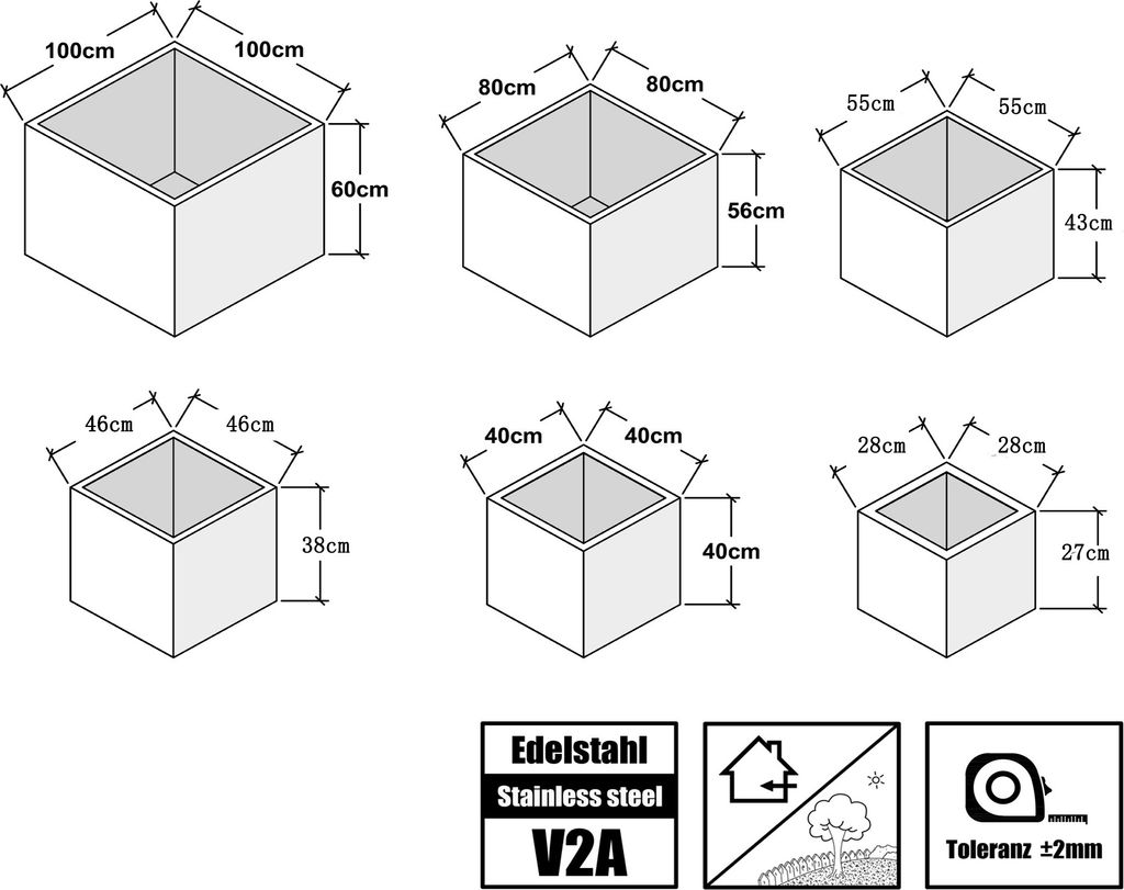 Köhko® Designer-Blumenkübel aus Edelstahl VIVO 46 x 46 x 38 Produktbild 5