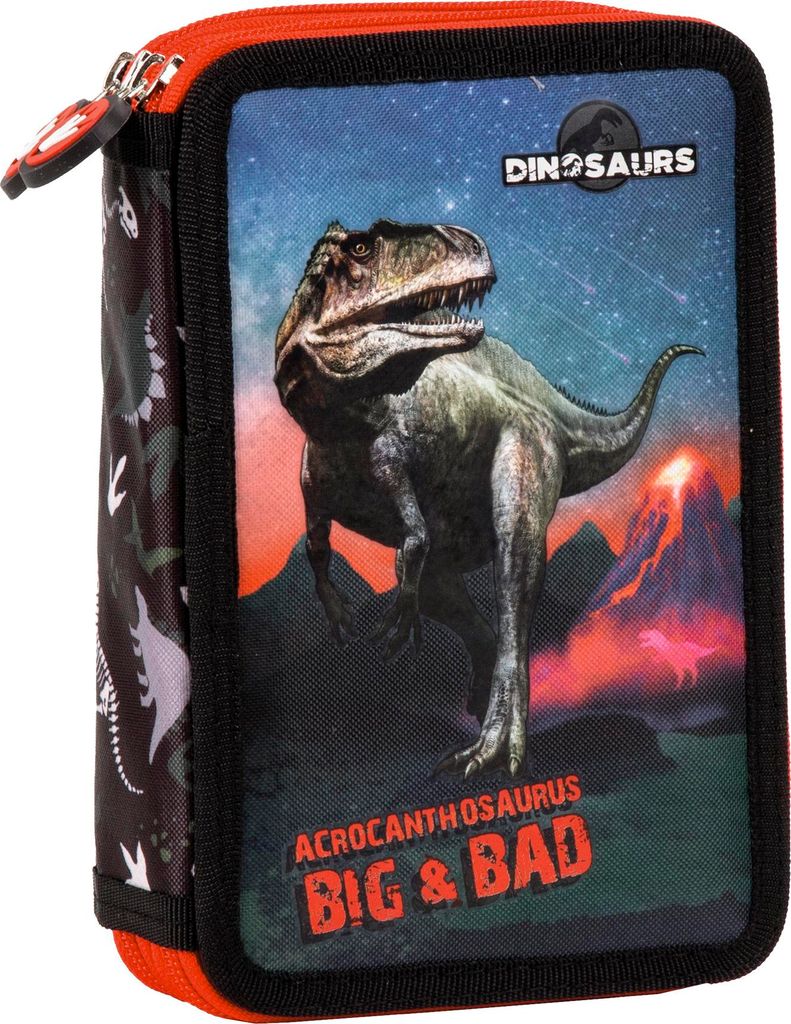 Dino Federtasche gefüllt 2 Fach Federmäppchen Stifte Etui Federmappe Dinosaurier