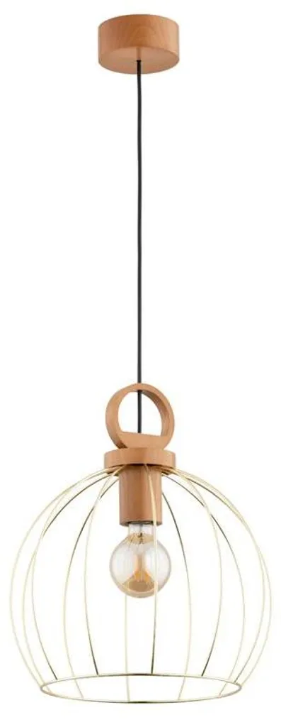 Suspension Bois et Or 90cm AVATAR Alfa - Luminaire Moderne E27 15W