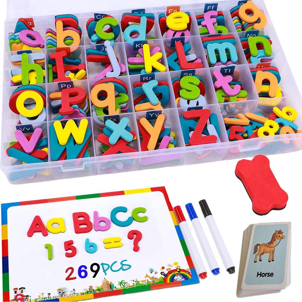 Magnetische Buchstaben und Zahlen fuer Kinder,Das komplette Set: 208 Buchstaben und 19 Zahlen sowie Symbole ,Kuehlschrankmagneten, Beinhaltet 1 Box...