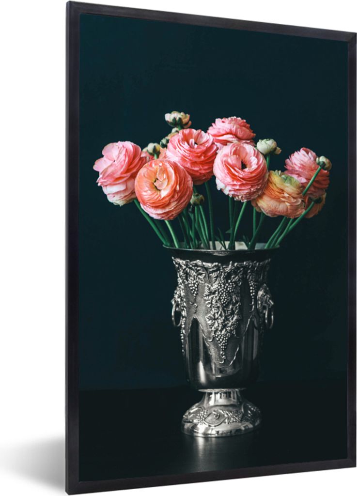 MuchoWow Gerahmtes Poster Rosen - Vase - Stilleben 40x60 cm - Poster mit Schwarzem Bilderrahmen Wandposter Rahmen Foto Bilder - Papierdruck - Wan...