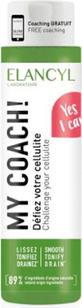 A product shot of an anti-cellulite treatment with marketing text and graphics.