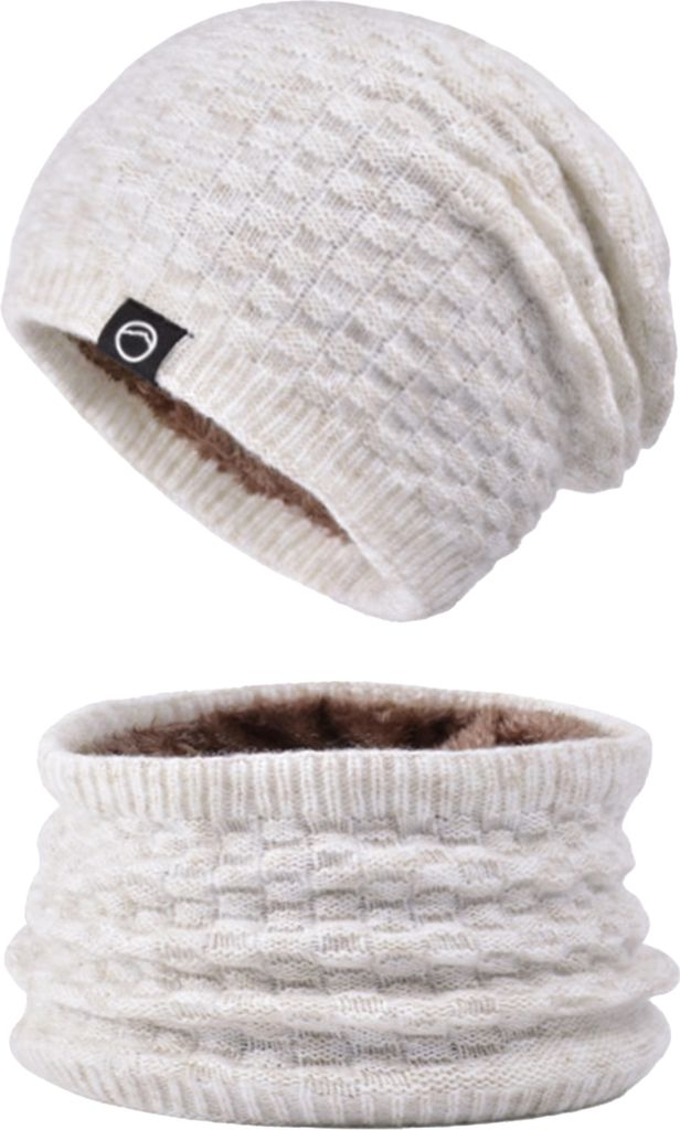 2-teiliges Wintermützen-Set für Damen, dick gestrickt, warm, rutschfest, elastisch, Ohrenschutz, winddichte Kappe, Wintermütze für Outdoor-Radf...