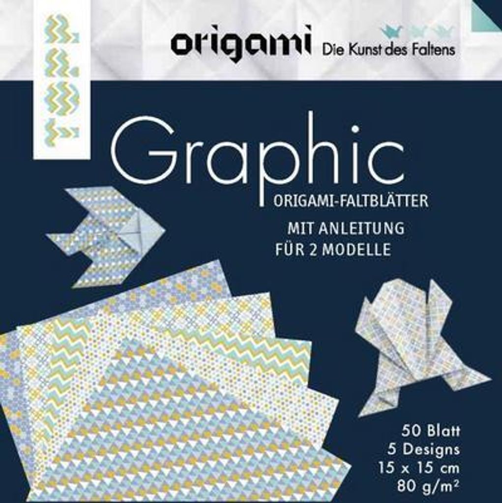 Origamipapier Grafisch, 5 verschiedene Designs, 50 Blatt, 2 Faltanleitungen