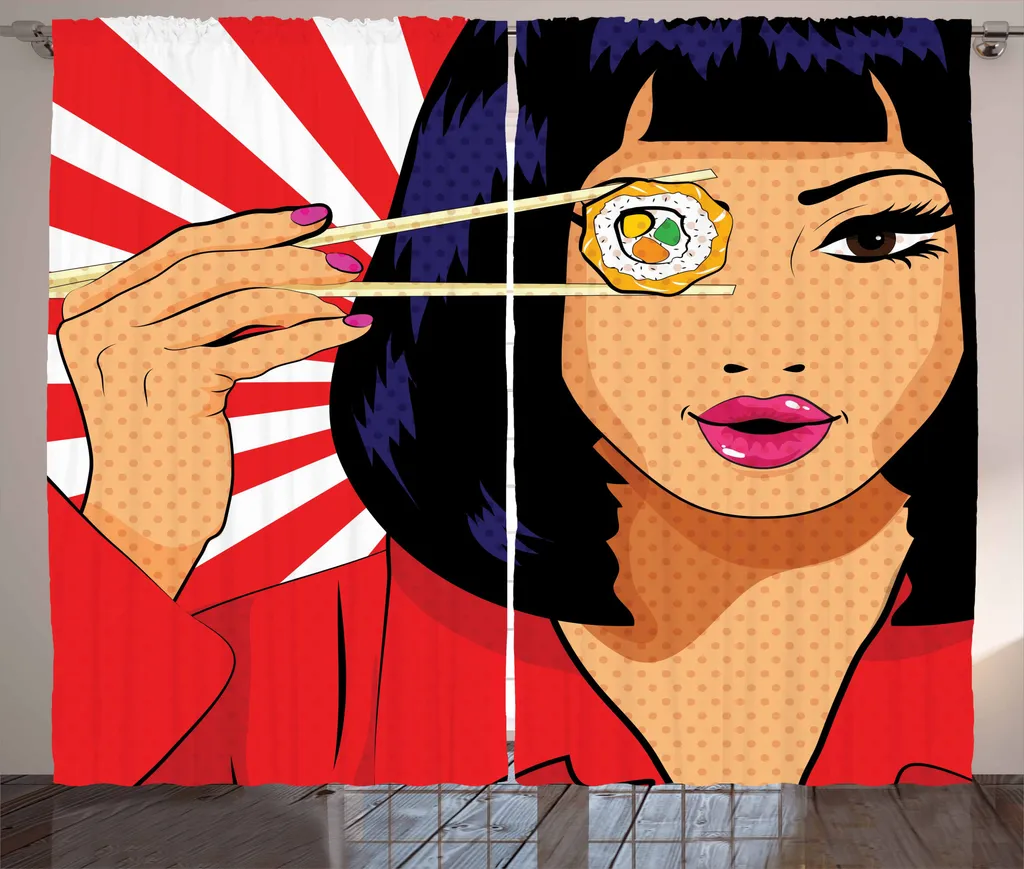 Tenda per Camera da Letto Sushi Pop Art ABAKUHAUS | 280x175 cm Colorata