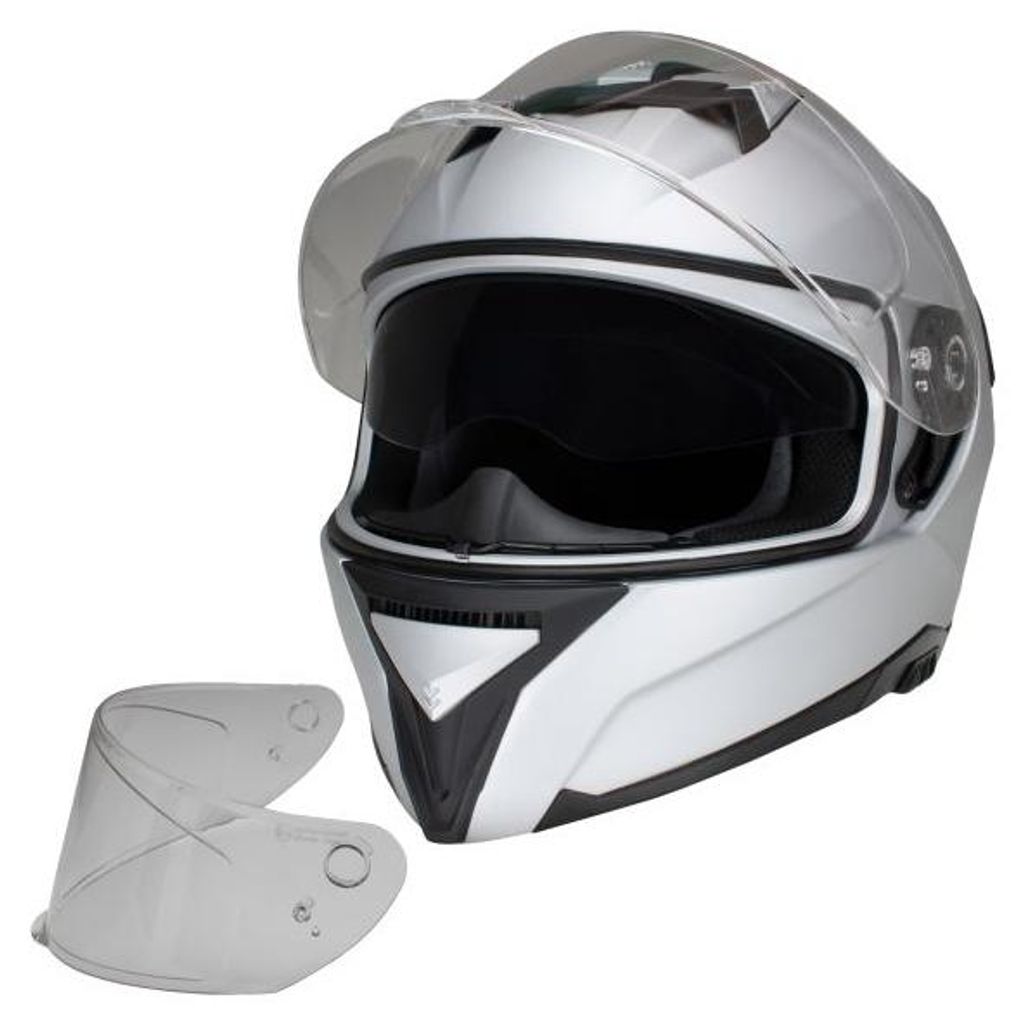 Motorradhelm Integralhelm CMX ARES silber matt Größe M inkl. Ersatzvisier klar