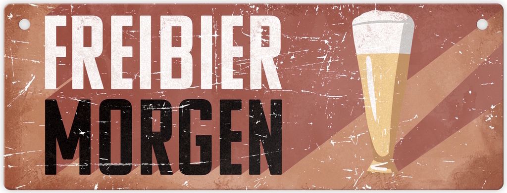 Freibier morgen Metallschild mit Bierglas im Retrolook