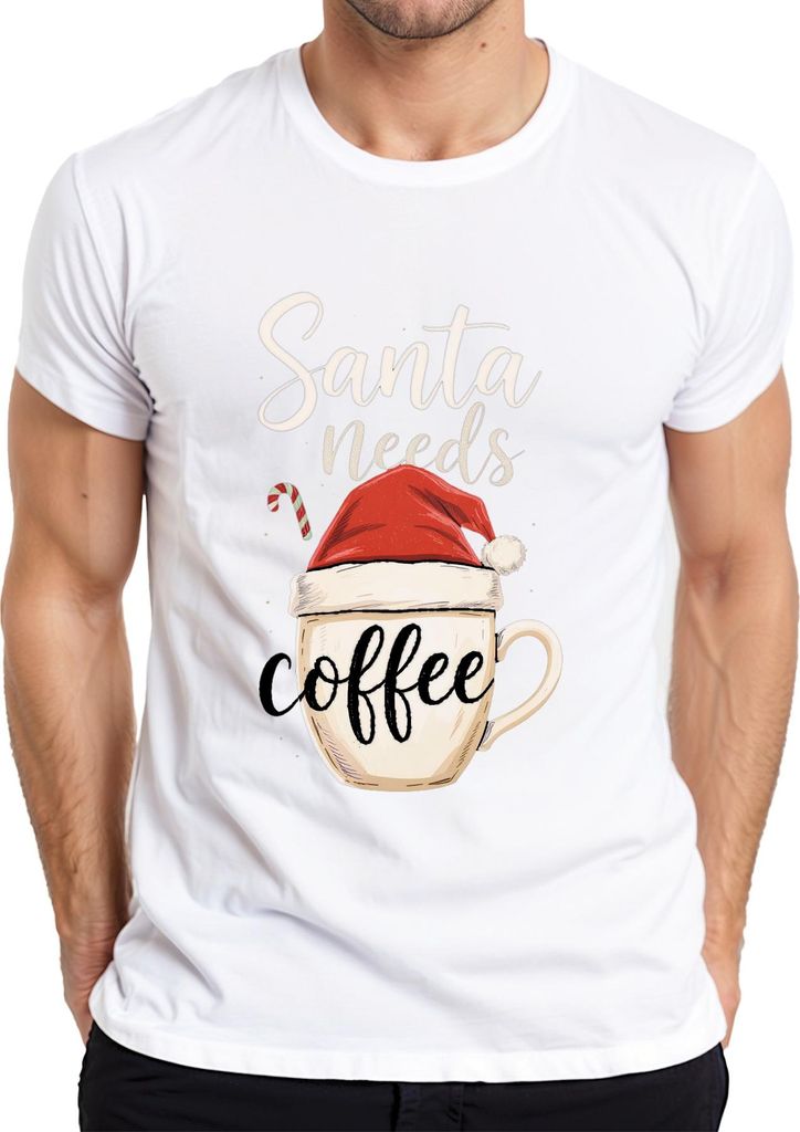Santa needs coffee Weihnachtsmann lustig Kaffee Geschenk Herren T-Shirt, Weiß, XL