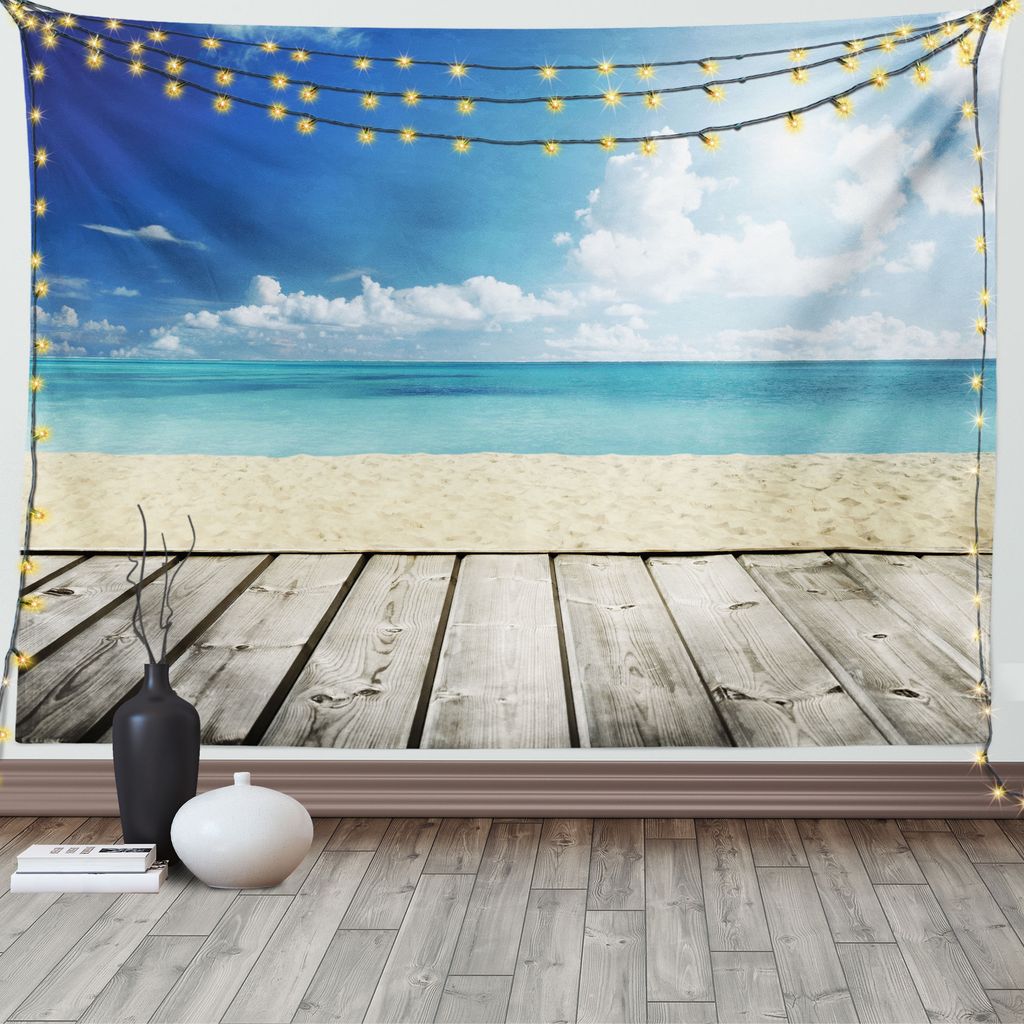 ABAKUHAUS Landschaft Wandteppich, Exotischer Ozean Nautisch, Wohnzimmer Schlafzimmer Heim Seidiges Satin Wandteppich, 200 x 150 cm, Türkis Weiß C...