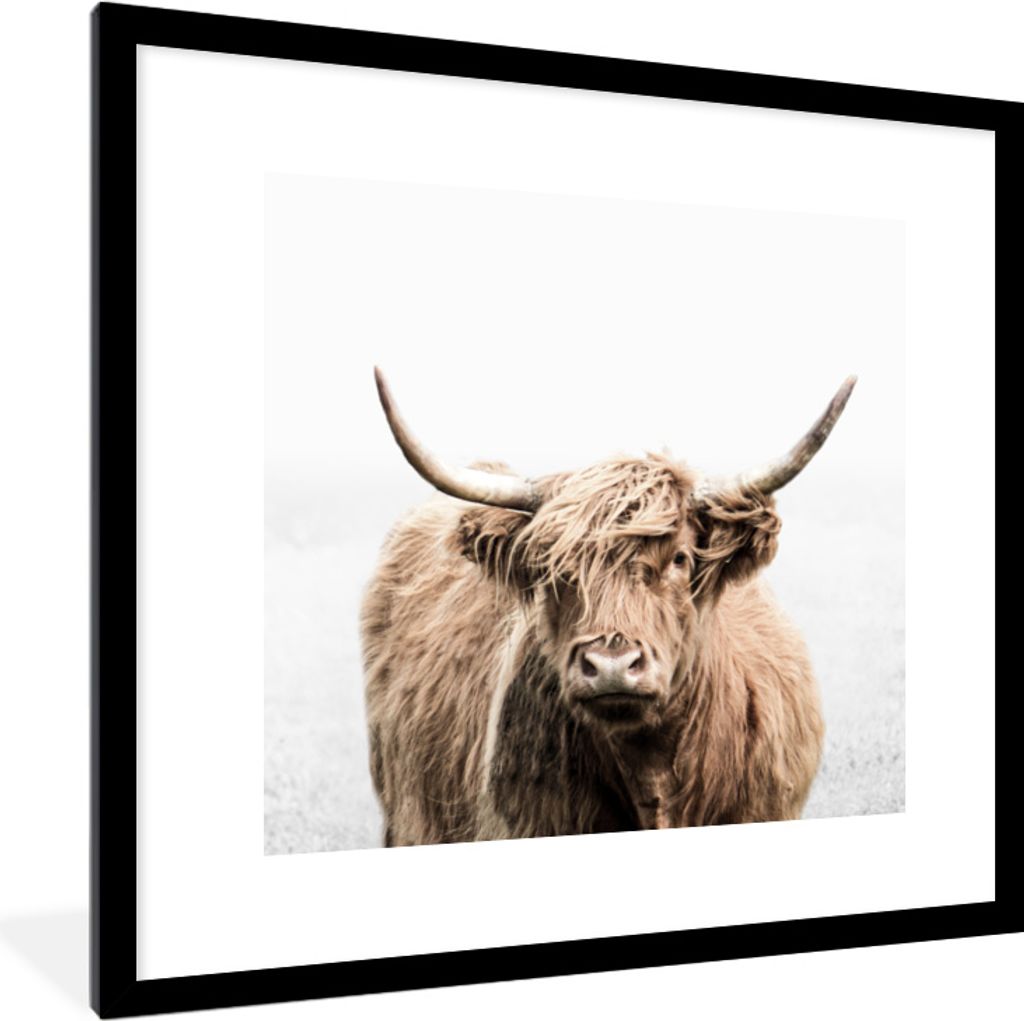 MuchoWow MuchoWow Gerahmtes Poster Porträt Schottisches Hochlandrind - Tiere 40x40 cm - Poster mit zchwarzem Bilderrahmen - Poster - Plakat im...
