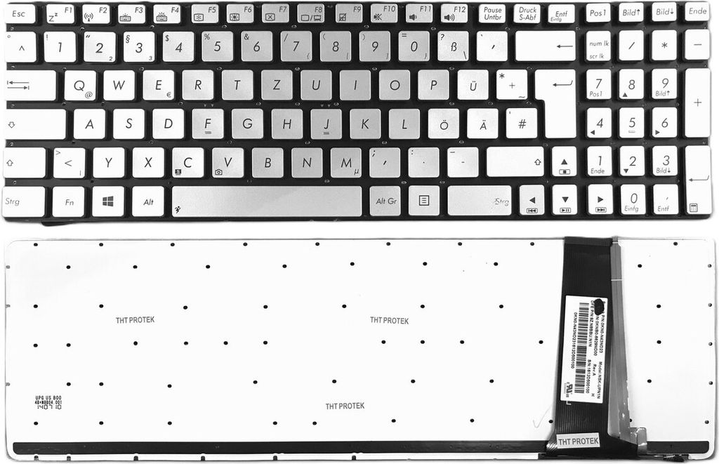 DEUTSCHE - Silber Tastatur Keyboard mit Beleuchtung, ohne Rahmen für ASUS N56V
