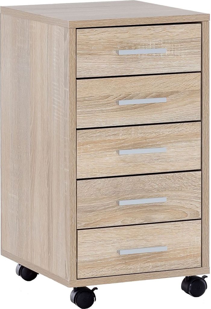 Rollcontainer Sonoma 33 x 63 x 38 cm Holz Schubladenschrank Schreibtisch | Büro Schrank mit 5 Schubladen | Container Rollschrank klein Standcontai...