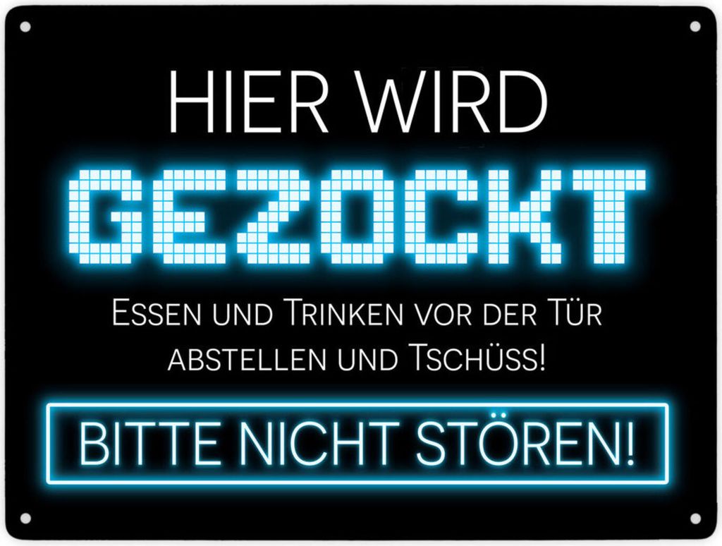Hier wird gezockt Metallschild XXL in 28x38 cm für Gamer in blau