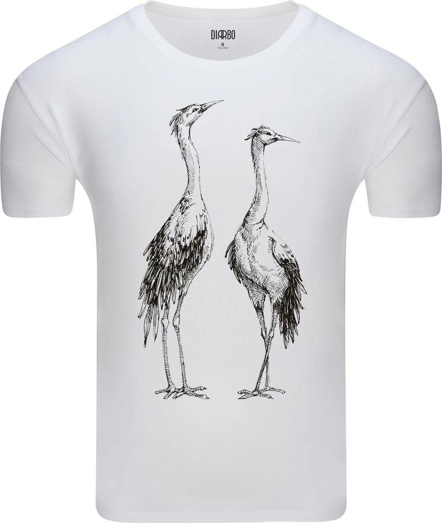 Diarbo Herren T-Shirt mit Tierliebhaber Druck Kraniche Weiß Gr.L