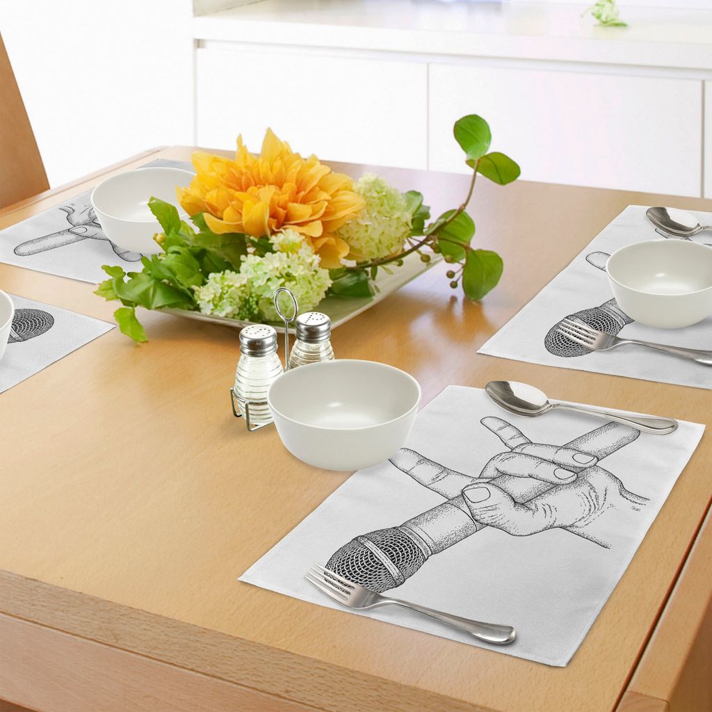 ABAKUHAUS Popstar-Party Platzmatten, Handgezeichnete High Sign für Rock-Musik-Liebhaber und Mikrofon Sketch Art, Tiscjdeco aus Farbfesten Stoff f...