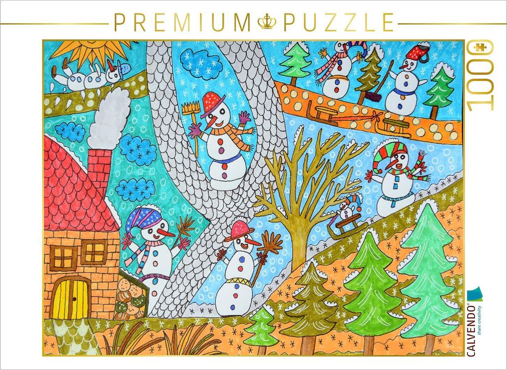 CALVENDO Puzzle Winterszene, Schneemänner | 1000 Teile Lege-Größe 64x48cm Foto-Puzzle für glückliche Stunden