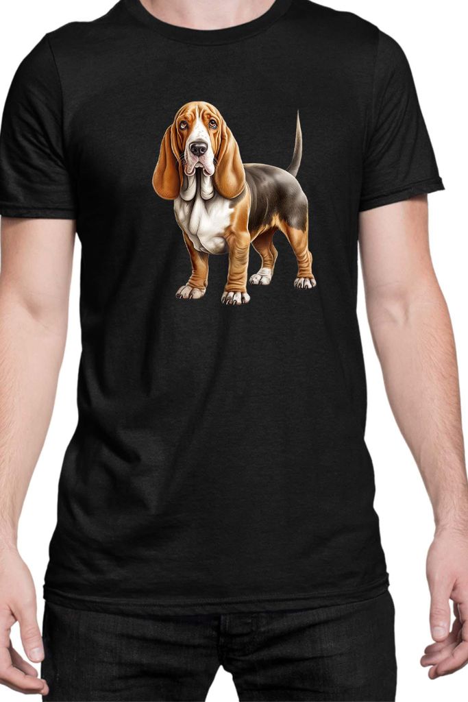 Herren T-Shirt Dogs Breeds Basset Hound Dog Breed 005, Man 2XL / Schwarz