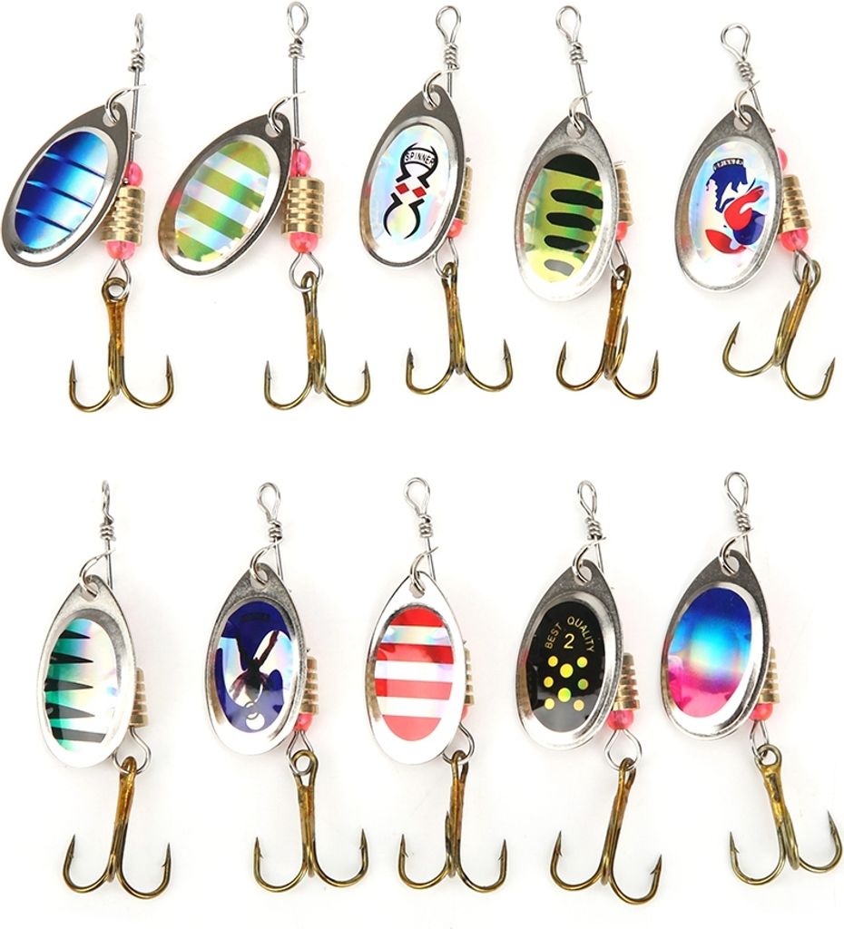 10 Stück Angelköder Set, Oberflächen- & Spinnerköder, lebensechte Barschköder