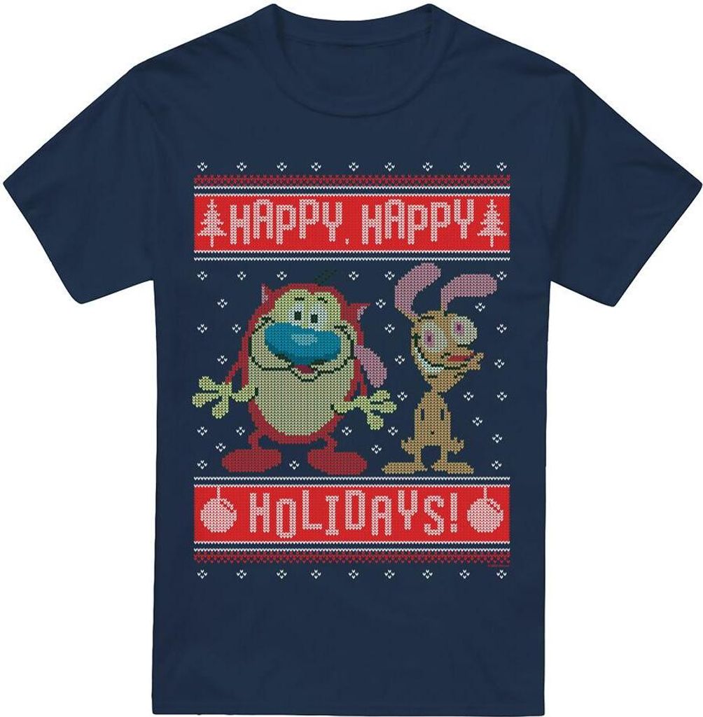 Ren & Stimpy - "Happy, Happy Holidays" T-Shirt für Herren TV6331 (S) (Marineblau)