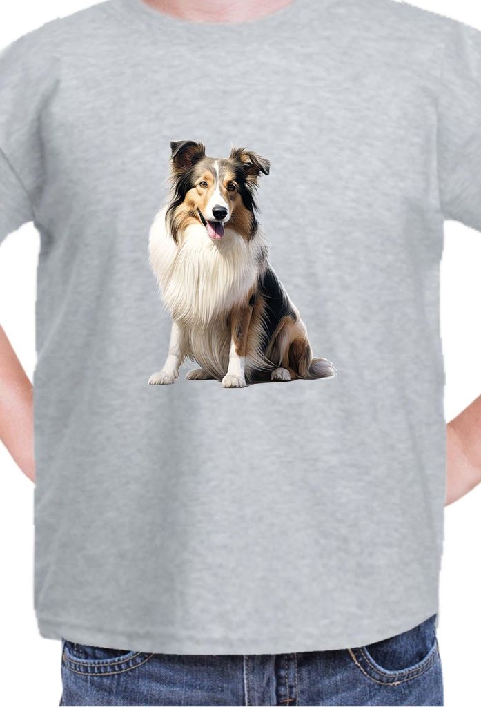 Kinder T-Shirt Dogs Breeds Collie Dog Breed 006, 3-4 Jahr - 104 / Grau