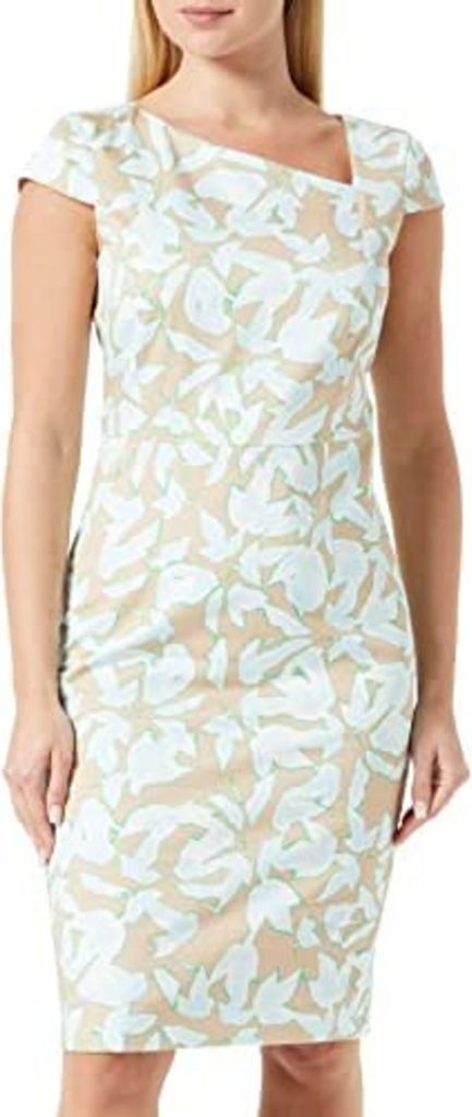 Comma Kleid aus Baumwollsatin mit asymmetrischem Ausschnitt und Kappärmeln