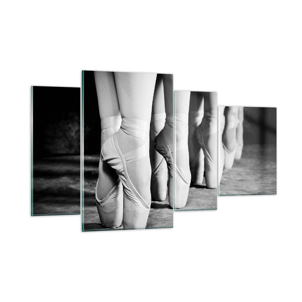 Bilder auf glas - 4 Teile - Ballettschuhe Füße Tanz - 120x70cm - Glasbilder - Wandbilder - Bilder - zum Aufhängen bereit - Wanddekoration aus Gl...
