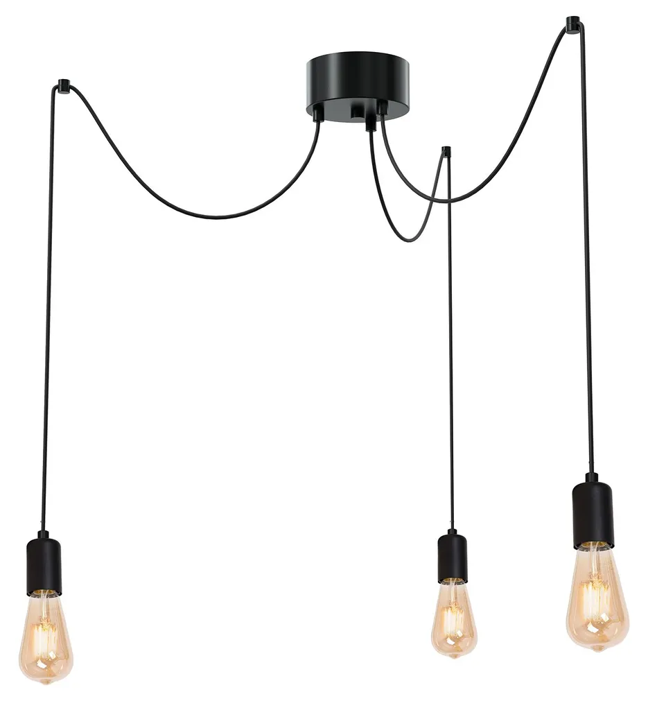 Suspension pour haut plafond Spindel noir mat 120cm métal 3xE27