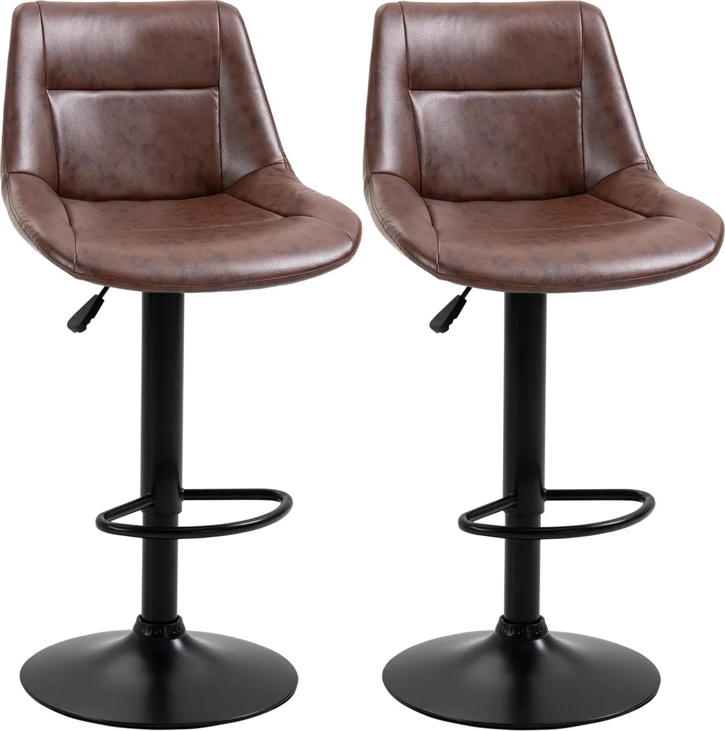Fortuna Lai Lot de 2 Tabourets de Bar Marron en Similicuir Ajustables