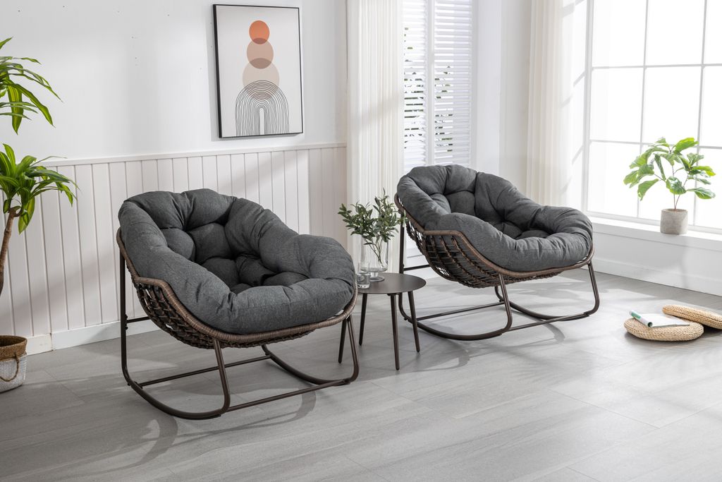 MODFU Schaukelstuhl Relaxsessel Loungesessel Outdoor Schaukelstuhl geeignet für Balkon, Veranda, Garten,Wohnzimmer Dunkelgrau