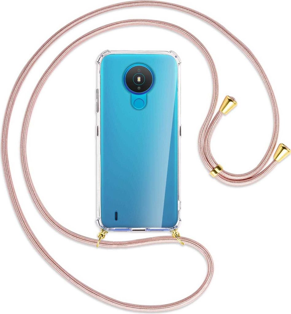 Handykette Backcover-Schutzhülle mit Band (Metall goldfarben) für Nokia 1.4 - roségold