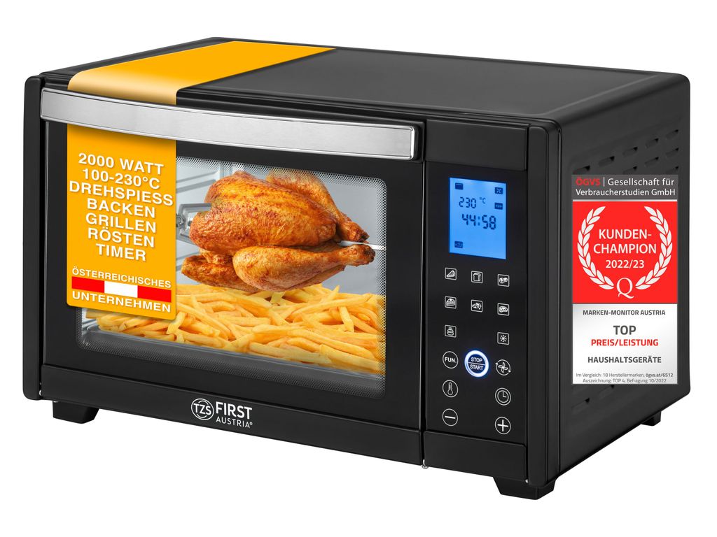 TZS First Austria Four Electrique Noir Compact 45L, 2000W, Température Maximale 230°, Mini-four TZS First Austria Four Electrique Noir Compact 45L, 2000W, Température Maximale 230°, Mini-four