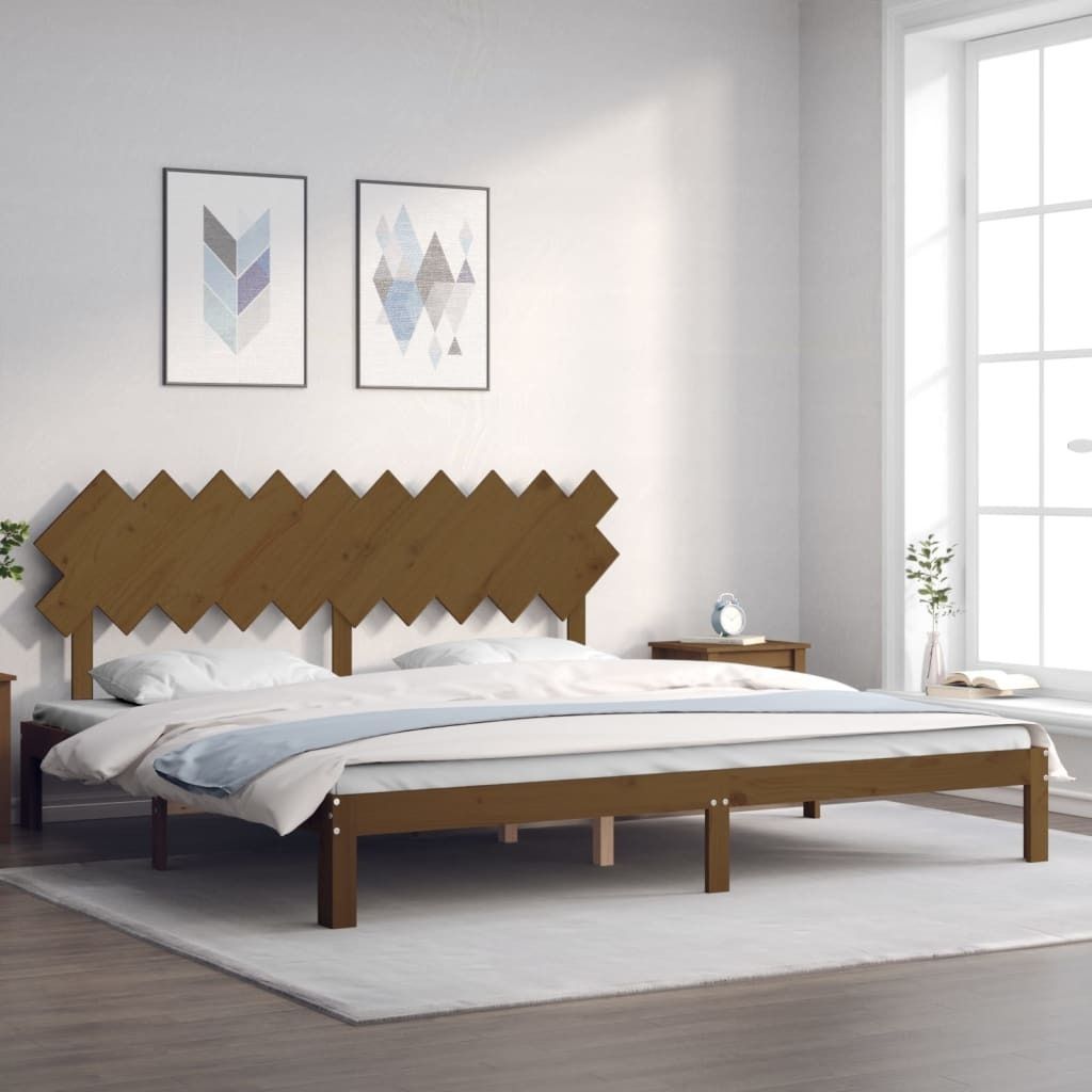 The Living Store Massivholzbett mit Kopfteil Honigbraun 200x200 cm
