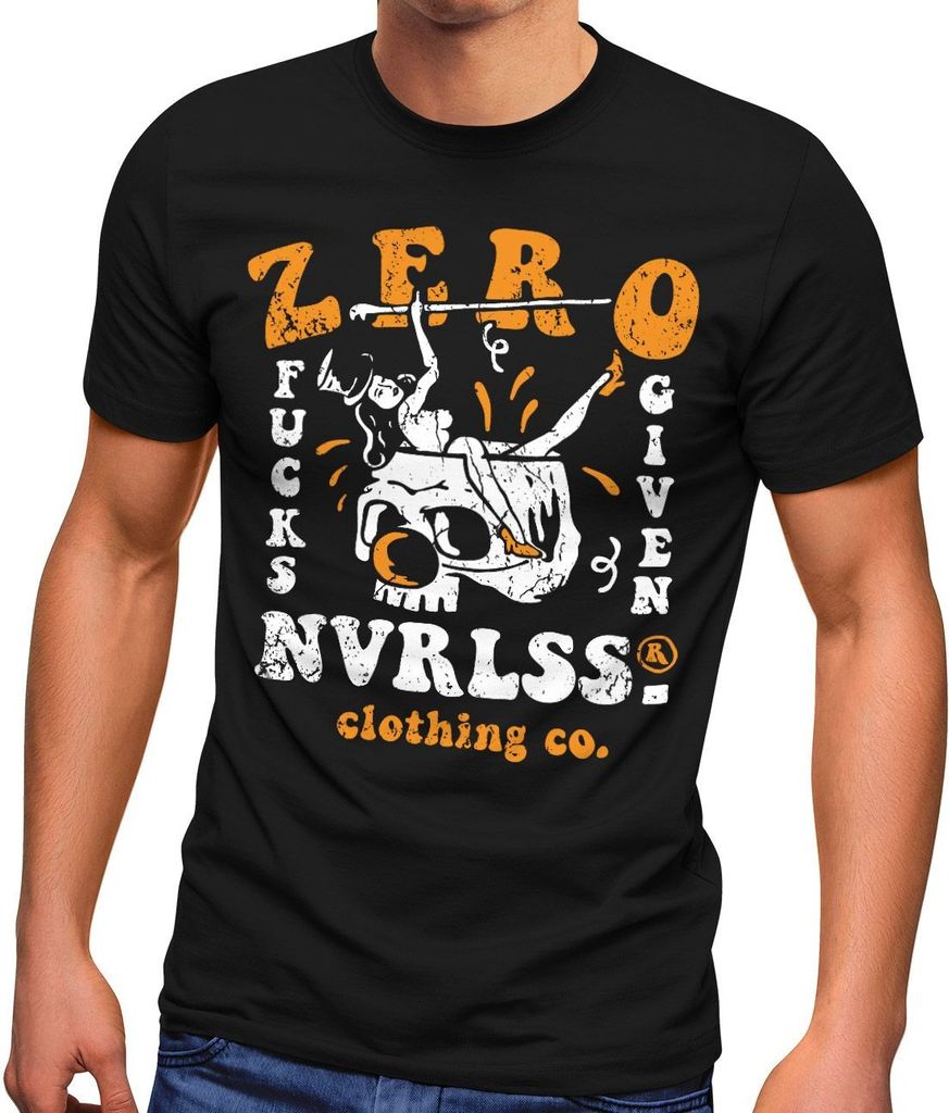Herren T-Shirt Zero Fucks Given Skull Pin Up Girl mir egal Fashion Streetstyle Neverless schwarz XXL
