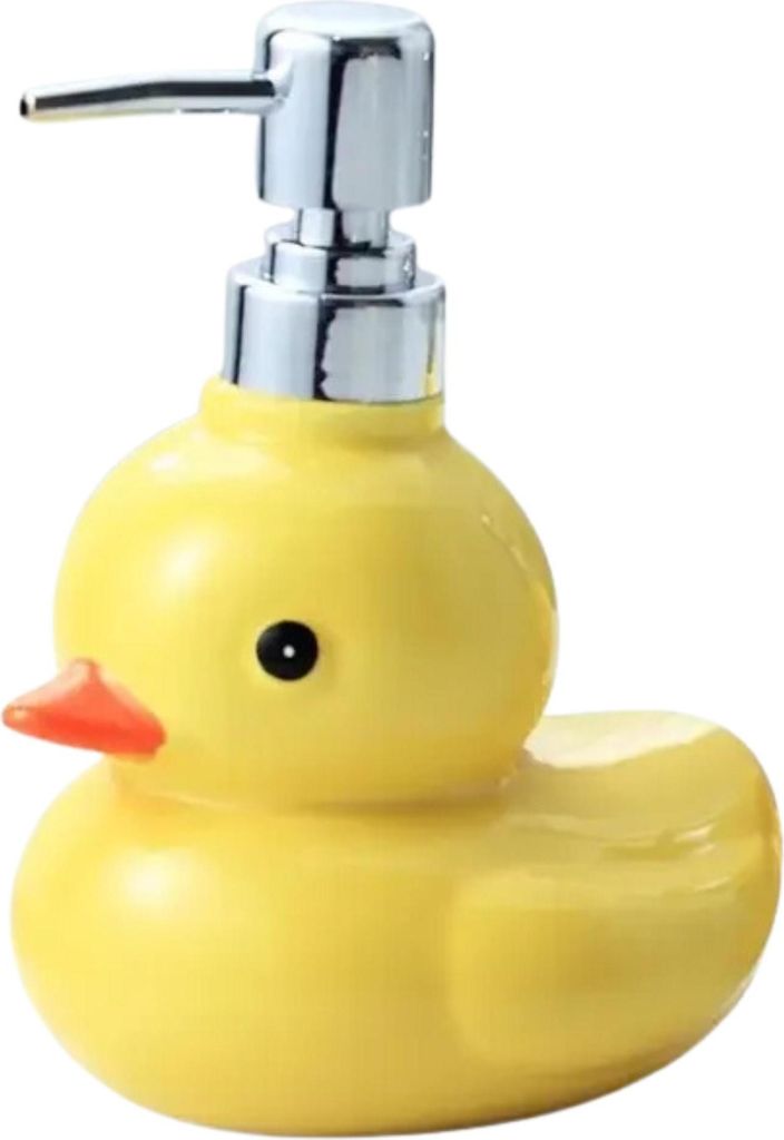 Keramik Seifenspender Ente 450 ml – Lustige Cartoon-Flasche für Seife, Duschgel & Shampoo | Gelber Spender für Badezimmer, Kinderzimmer & Gäst...