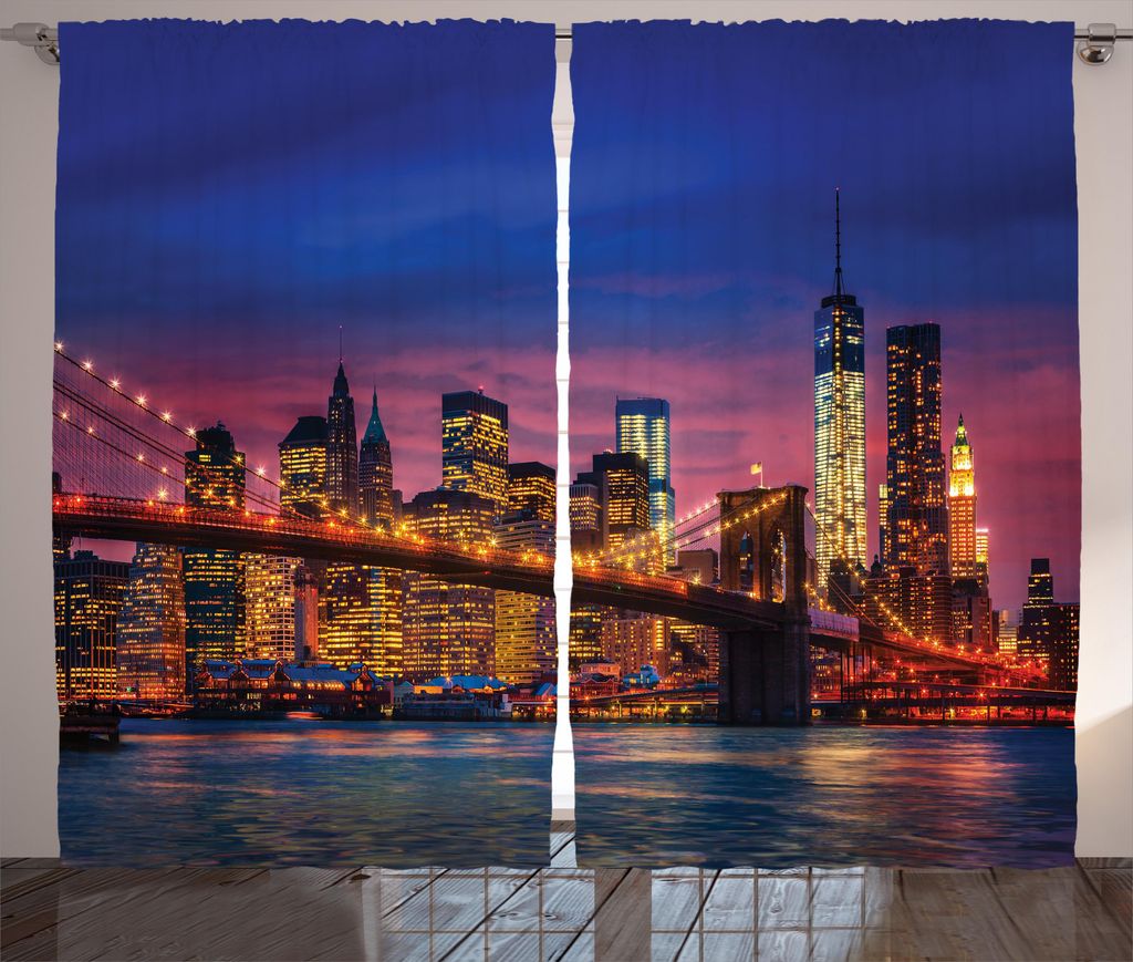 ABAKUHAUS Panorama Rustikaler Gardine, NYC mit Neon, Schlafzimmer Kräuselband Vorhang mit Schlaufen und Haken, 280 x 225 cm, Rosa Blau