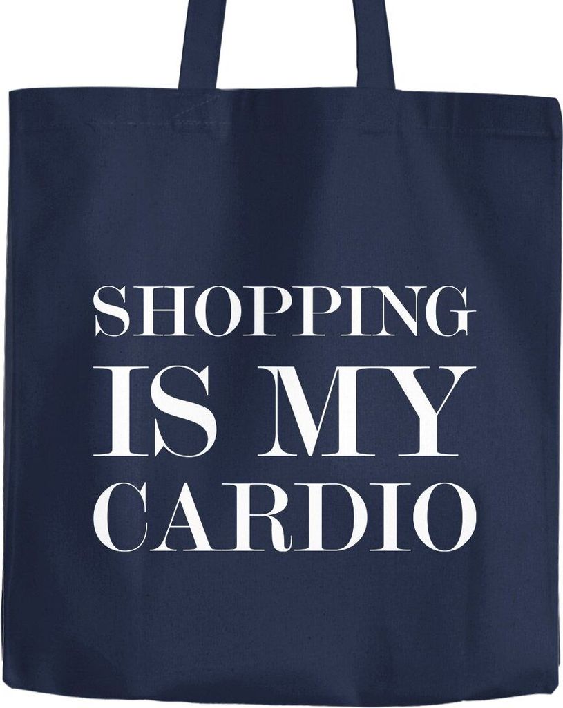 Jutebeutel Spruch Shopping is my cardio Statement-Beutel Spruch Shoppen Baumwolltasche Stoffbeutel Tragetasche Moonworks navy 2 lange Henkel
