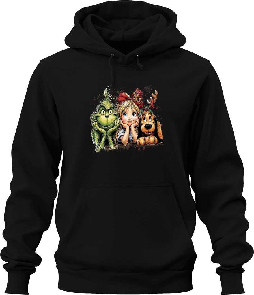 Grinch Cindy Lou Who Max Weihnachten Kinder lustig Retro Uni Hoodie Kapuzenpullover, Schwarz, L