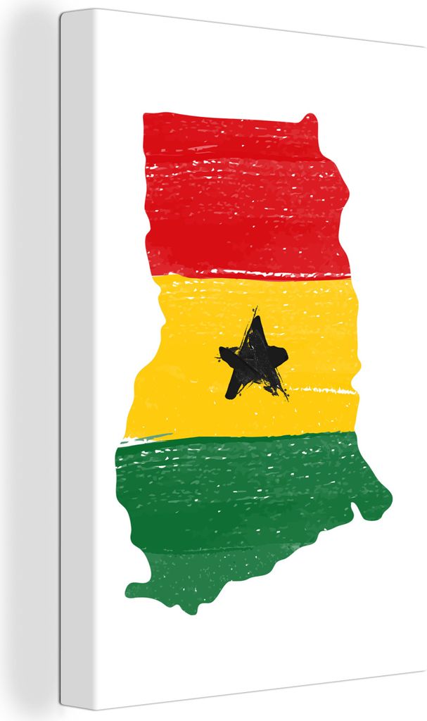 OneMillionCanvasses - Leinwandbilder - 90x140 cm, Ghana - Flagge - Karte, Wandbilder Kunstdruck Wanddekoration - Foto auf Leinwand - Gemälde auf...