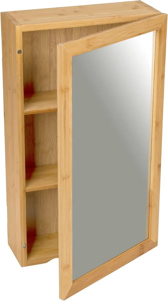 Commode miroir salle de bain en bambou résistant - Format gain de place