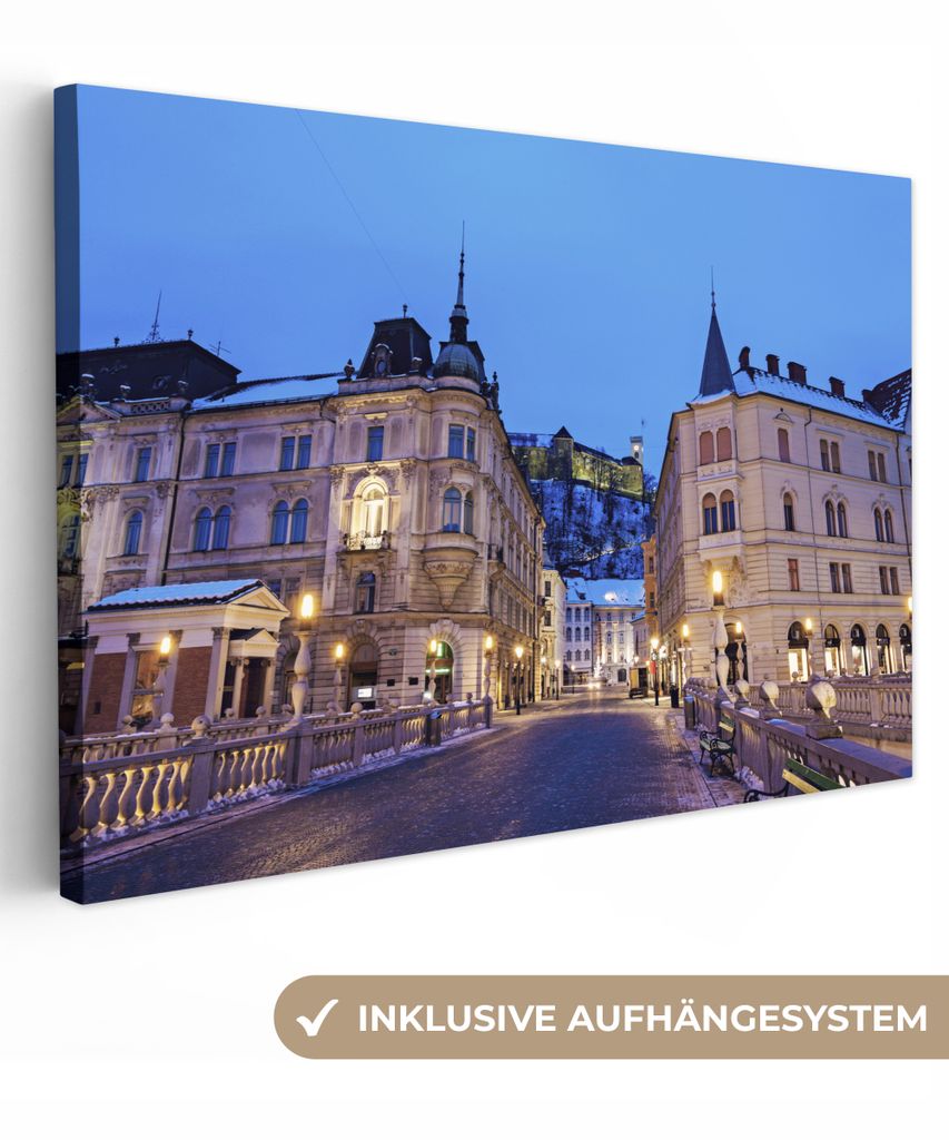 OneMillionCanvasses - Leinwandbilder - 140x90 cm, Die dreifache Brücke in Ljubljana, Wandbilder Kunstdruck Wanddekoration - Foto auf Leinwand - ...