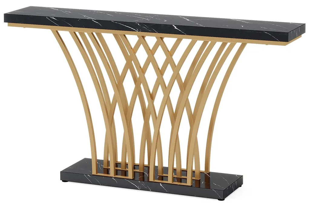 Console étroite 150 cm pour couloir structure fer robuste noir et or