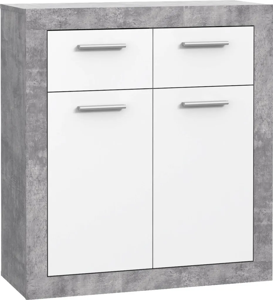 Petite Commode BACCIO Bicolore Béton et Blanc 83cm Style Industriel