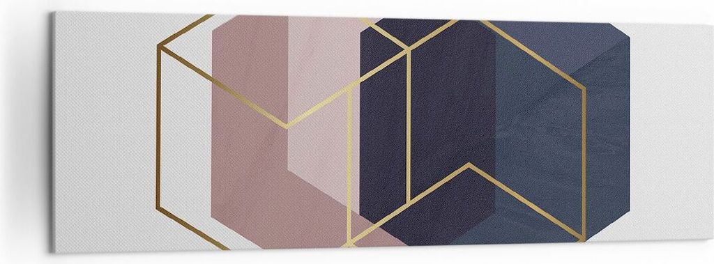Bild auf Leinwand - Leinwandbild - Einteilig - Sechsecke Modern Gold - 160x50cm - Wand Bild - Wanddeko - Wandbilder - Leinwanddruck - Bilder - Wand...