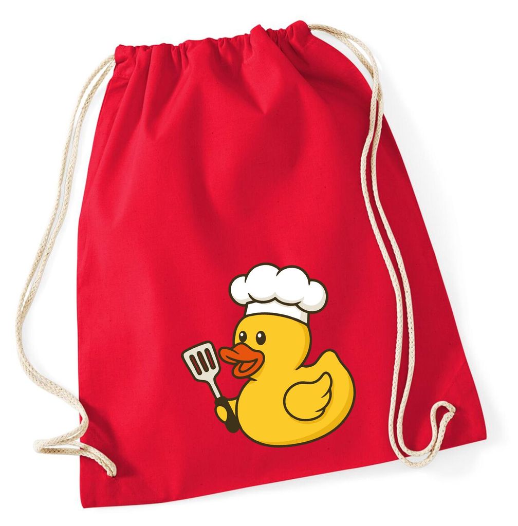Huuraa Turnbeutel Quietscheente Küche Comic Gummiente 12 Liter Classic Red Baumwolle Rucksack Geschenkidee